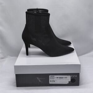Alfani Step N Flex Jamari Black Mesh Suede Ankle Booties Heels 6.5M Whimsigoth